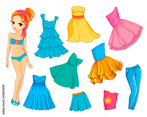 Paper Doll With Dresses And Jeans For Summer