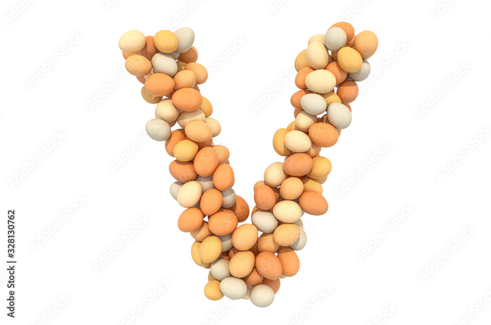 Letter V from chicken eggs, 3D rendering Letter V from chicken eggs, 3D rendering