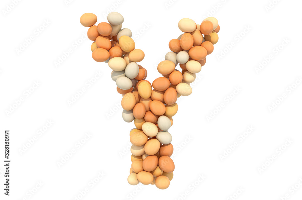Letter Y from chicken eggs, 3D rendering Letter Y from chicken eggs, 3D rendering