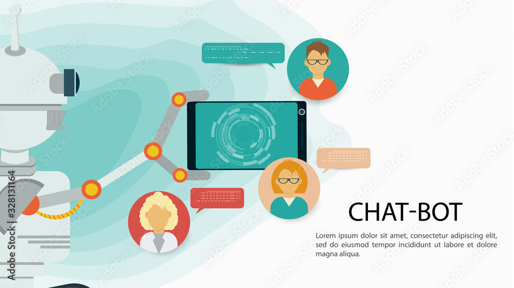 Virtual Help Chatbot banner holding a phone with users in a mechanical hand For a Website Or Mobile Applications Artificial Intelligence Concept Flat Vector Illustration Virtual Help Chatbot banner holding a phone with users in a mechanical hand For a Website Or Mobile Applications Artificial Intelligence Concept Flat Vector Illustration