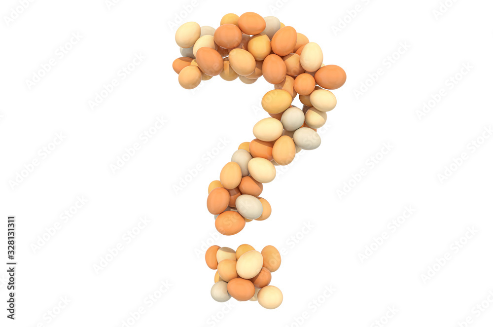 Question mark from chicken eggs, 3D rendering