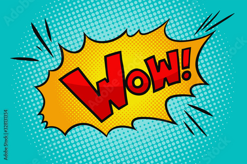 Retro hand drawn comic style of WOW wording. Old color scheme for advertisement commercial business. Vector illustration with layers.