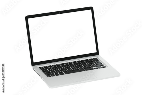 Modern computer laptop Open white screen isolated with clipping mask on white background for present advertising product or Webpage design mockup,3D render illustration