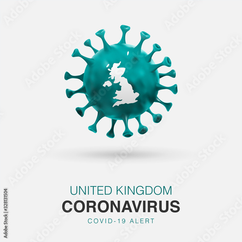 Coronavirus outbreak from Wuhan, China. Illustration of coronavirus cell with United Kingdom map inside it. Spread of the novel coronavirus Background. covid-19