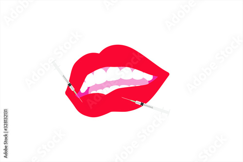 Lips filler injections. Sensual lips and syringes. Vector illustration template design.	