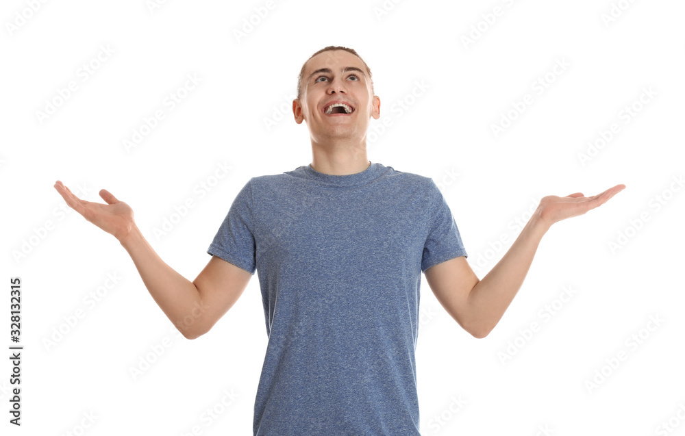 Portrait of happy young man on white background Portrait of happy young man on white background