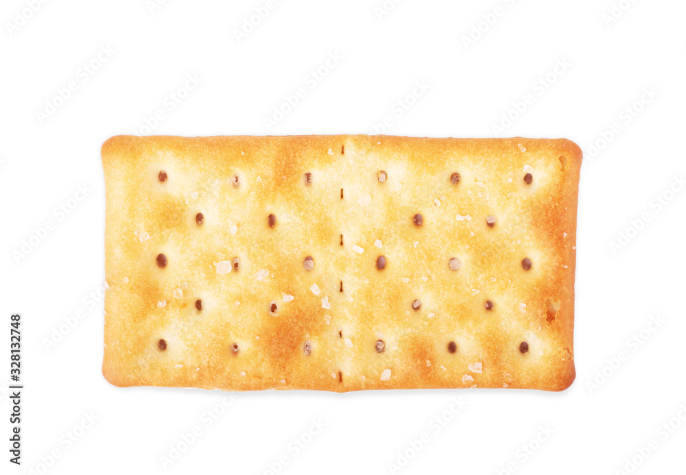 Close up healthy whole wheat cracker on white background , top view or overhead shot Close up healthy whole wheat cracker on white background , top view or overhead shot