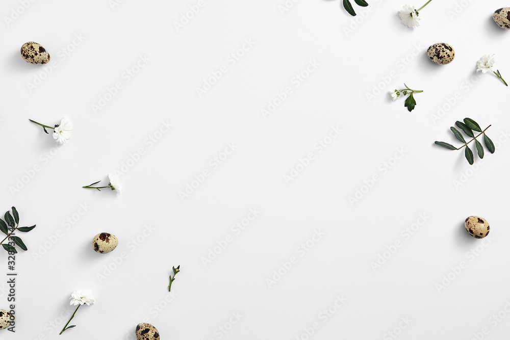 Spring composition on white background with copy space