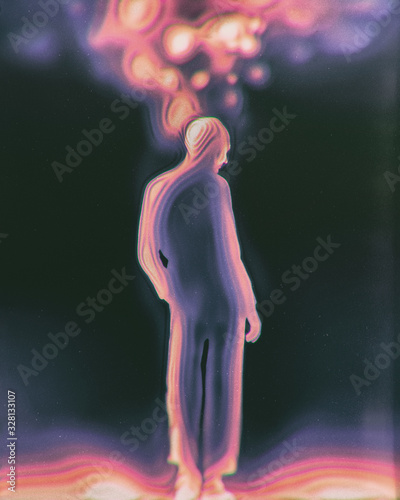 Android human mind-blowing Retro futuristic illustration photo