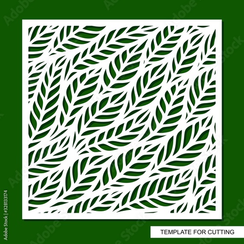 Decorative panel with leaf patterns. Seamless stencil with floral ornament.  Beautiful square background. Template for laser cutting, metal, wood carving, paper cut and printing. Vector illustration.