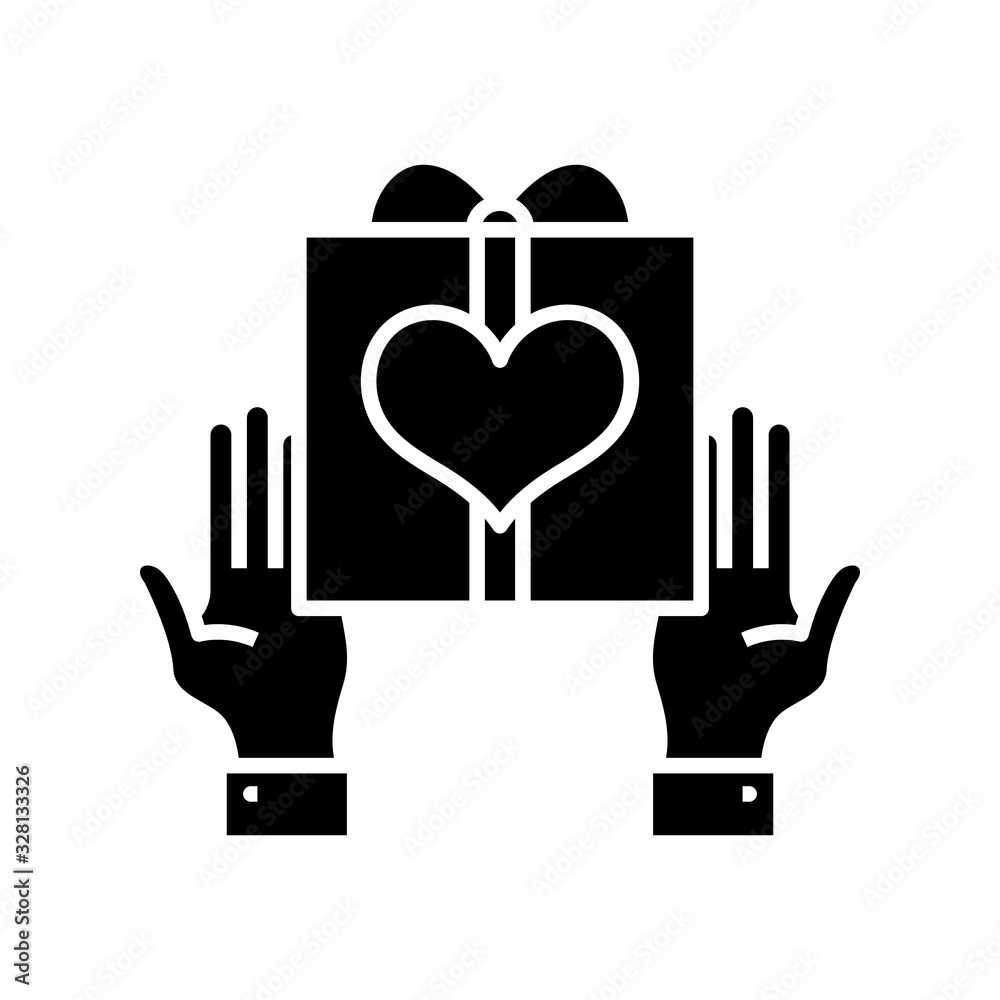 Presents black icon, concept illustration, vector flat symbol, glyph sign. Presents black icon, concept illustration, vector flat symbol, glyph sign.