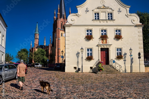 werder havel, germany - altstadt mit altem rathaus und heilig-geist-kirche photo