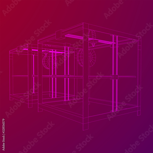3D Printer Wireframe low poly mesh vector illustration