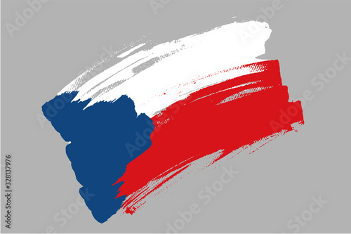 Flag of Czech Republic. Czechia's  vector tricolor brush concept. Horizontal Illustration isolated on gray background.   