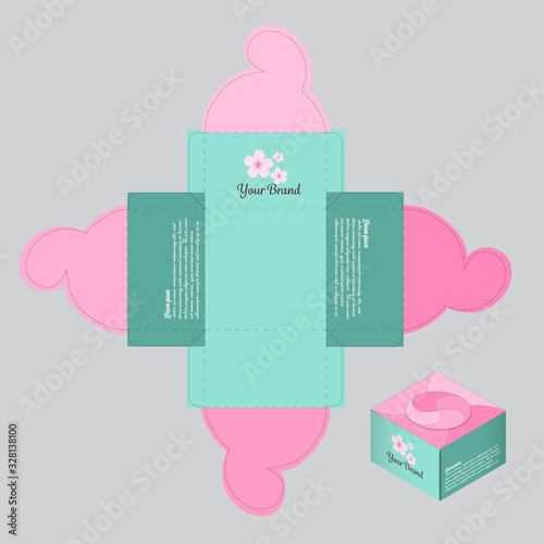 square gift box with flower lock on top separated die cut by layer with box preview