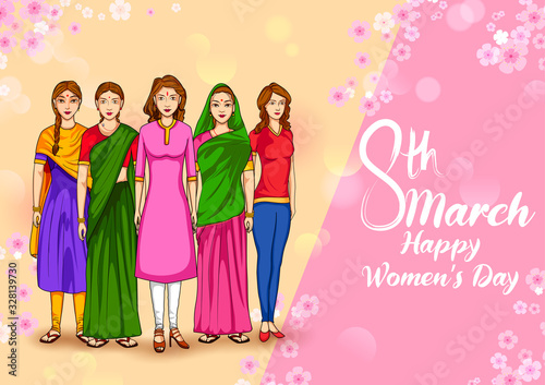 illustration of Happy International Women's Day 8th March greetings background