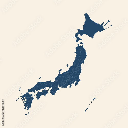 Modern japan region travel map. Modern graphics design. Cyan blue, cream white background.