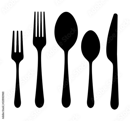 Vector cutlery set. Fork, knife. Flat style.