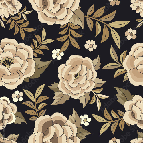 Seamless floral pattern based on the embroidered flowers of oriental shawl
