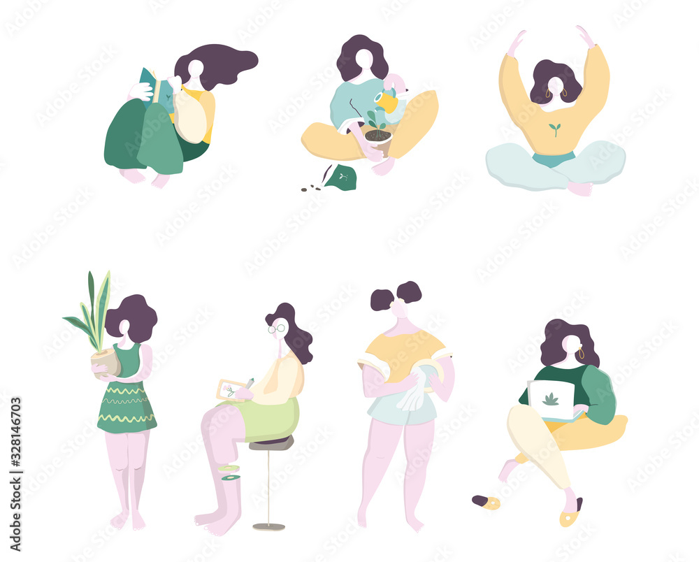 Female characters sitting. Set Woman Power Group. Colorful vector illustration in modern flat style. Female characters sitting. Set Woman Power Group. Colorful vector illustration in modern flat style.