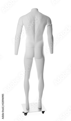 Male ghost headless mannequin with removable pieces isolated on white, back view