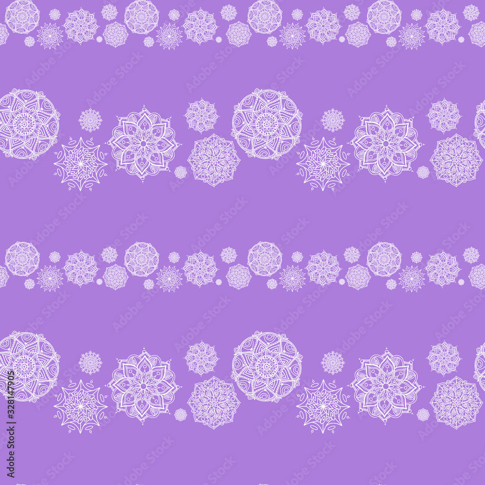 Digital art doodle seamless contour mandala seamless pattern on violet background. Print for fabrics, wrapping paper, banners, posters, cards, advertising, covers, web design, invitation cards. Digital art doodle seamless contour mandala seamless pattern on violet background. Print for fabrics, wrapping paper, banners, posters, cards, advertising, covers, web design, invitation cards.