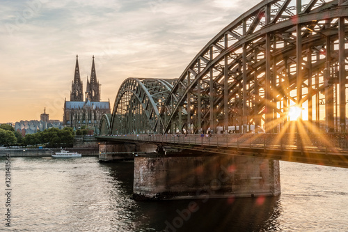 Koln Germany city skyline, Cologne skyline during sunset ,Cologne bridge with cathedral Germany Europe photo