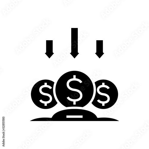 Profit decrease black icon, concept illustration, vector flat symbol, glyph sign.