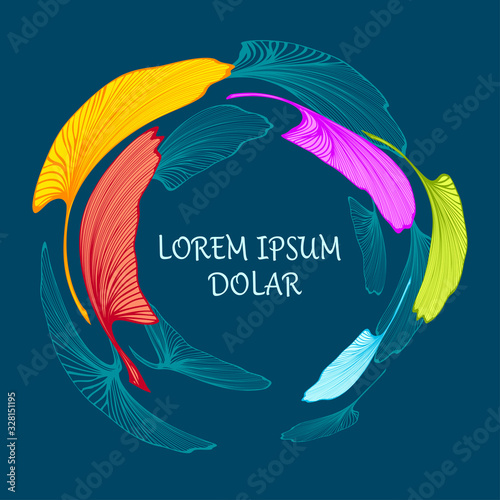 Template frame or flyer or banner with colorful Gingko Biloba leaves for decoration different things or for embroidery or for tea package or medicine
