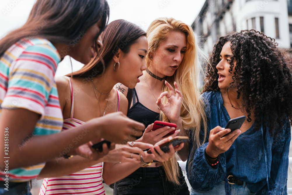 Afro hair girl, blonde long hair girl, asian girl and african girl Afro hair girl, blonde long hair girl, asian girl and african girl