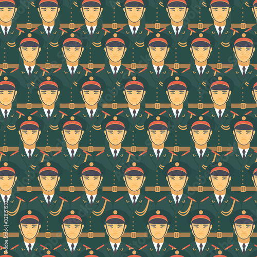 Chinese soldiers army officers vector seamless pattern