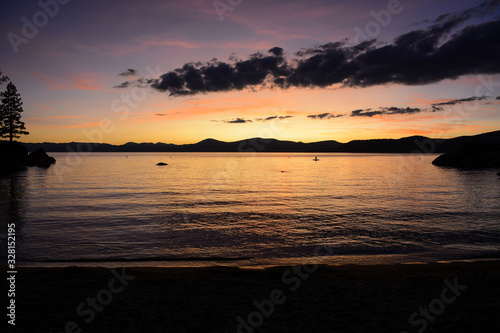 Incline Village, Nevada, USA - 8/22/2019: Beautiful sunset in Sand Harbor on Tahoe Lake