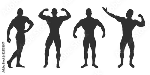 Bodybuilder vector silhouette on a white background.
