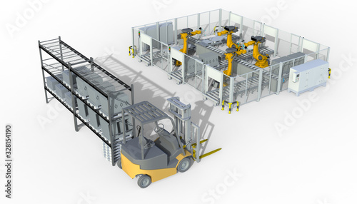 3D rendering - automated factory cell assembly line