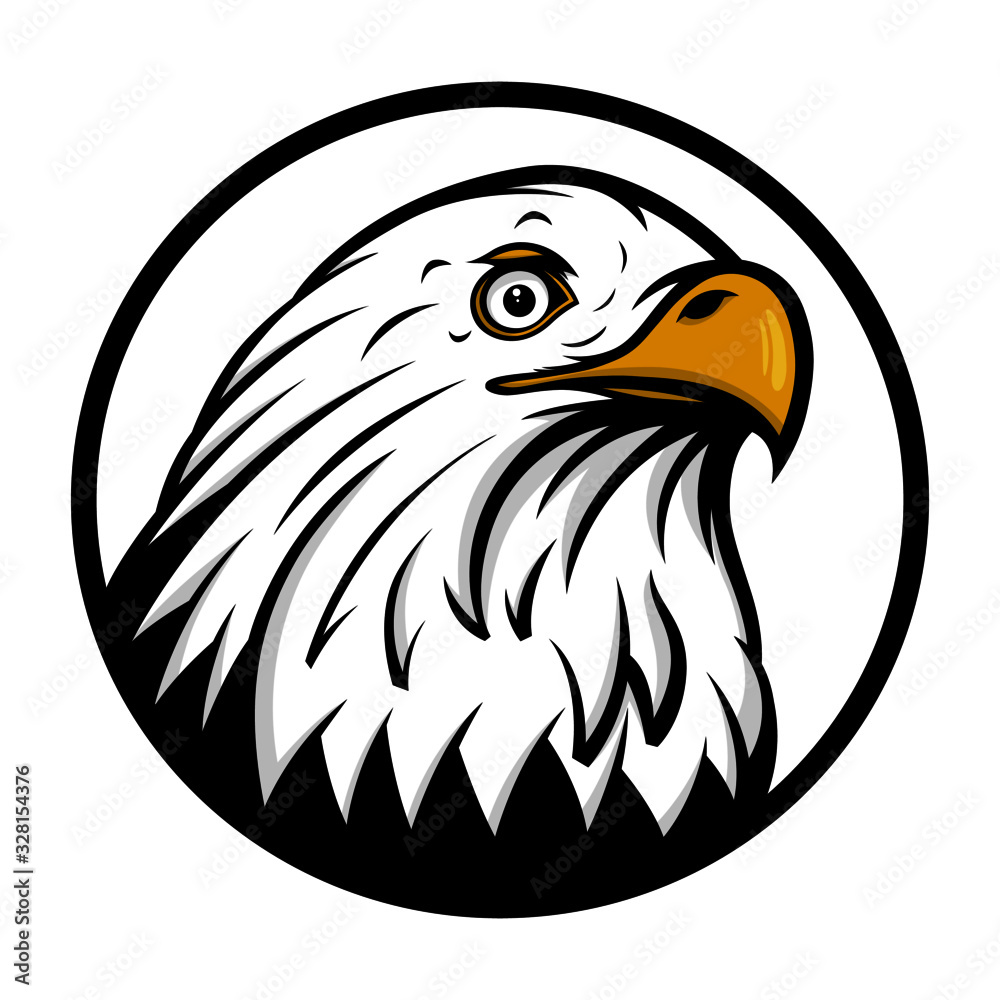 Fototapeta premium Hand drawn cartoon American eagle head vector illustration in a circle
