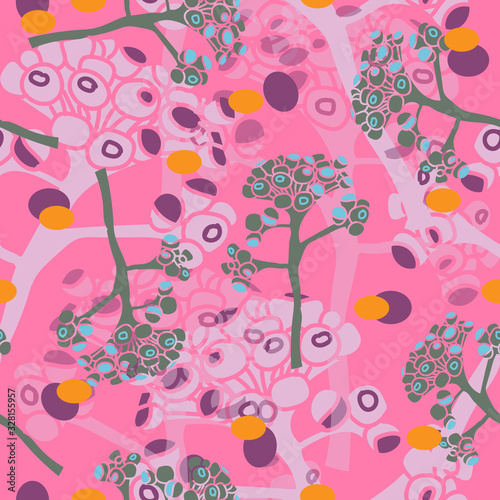 Abstract Buds-Flowers in Bloom seamless repeat pattern in pink,purple,green,blue and orange.Multi layer flower buds design in pink,purple,green,blue and orange.Perfect for fabric,scrapbook,wallpaper.