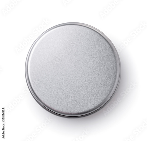 Top view of metal round container photo