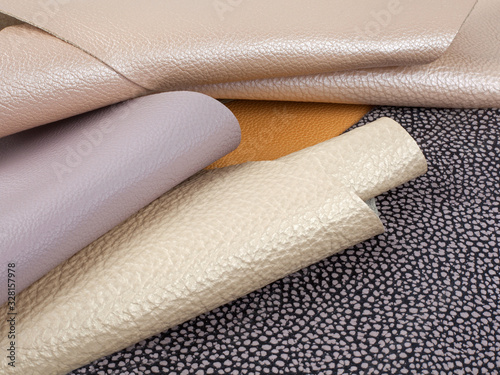 Different colors geniune leather textures samples photo