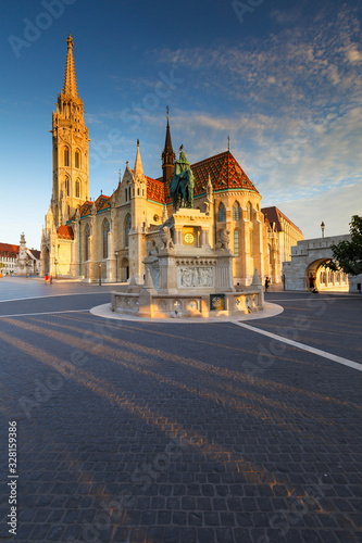 Morning view of Matthias church in historic city centre of Buda. photo