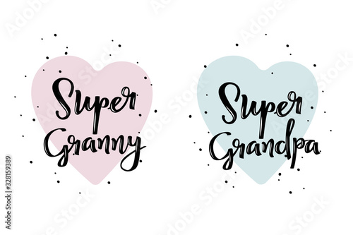 Super granny and Super grandpa. Superhero cute handwritten poster.