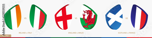 Rugby matches set of round 4, rugby tournament icon.
