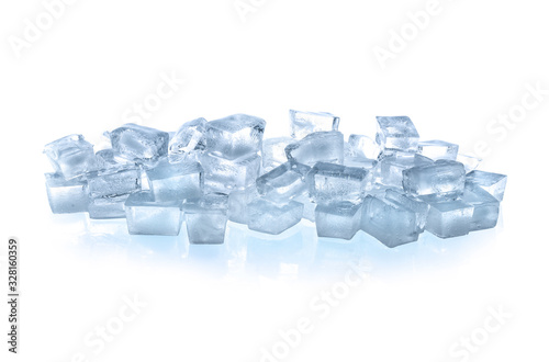 Crystal clear ice cubes isolated on white