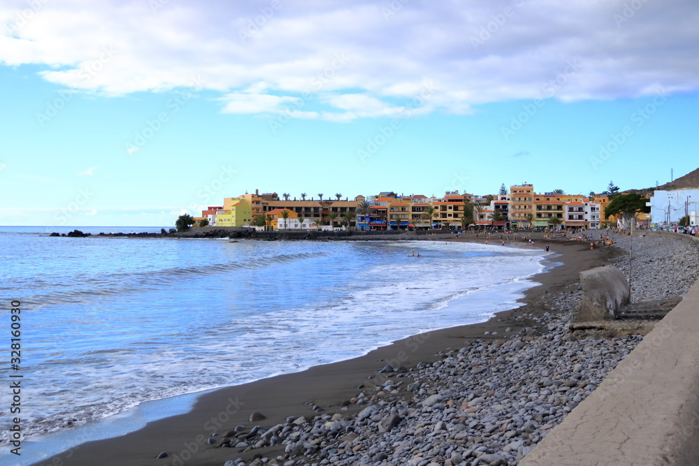 View to the village La Playa in the Valle Gran Rey of the Canary Island La Gomera in Spain