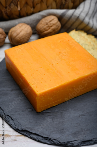 Leicestershire cheese or red leicester, British hard cheese made from cow milk