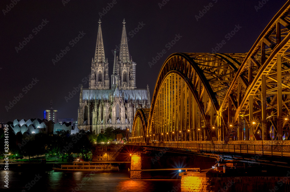 Magnificent view of Cologne Cathedral during night, Cologne Germany