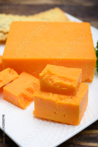 Leicestershire cheese or red leicester, British hard cheese made from cow milk