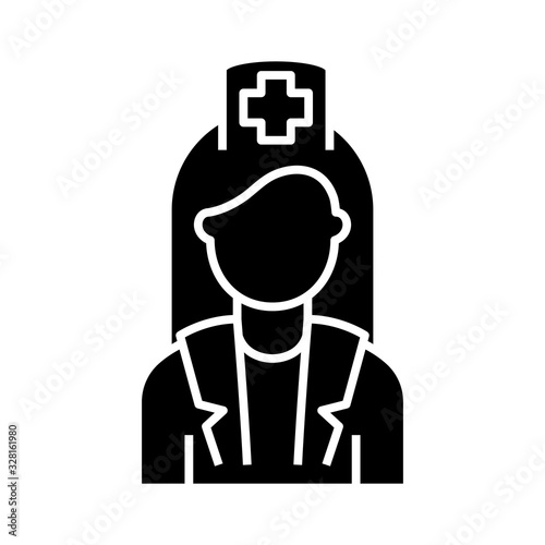 Nurse black icon, concept illustration, vector flat symbol, glyph sign.