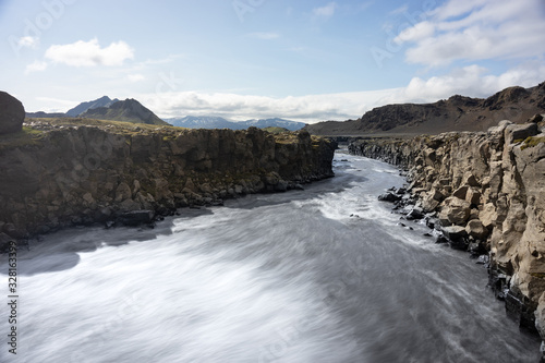 Smooth Innri-Emstrua river going from Waterfall. Laugavegur hiking trail