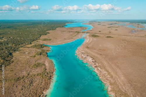 Aerial view of Bacalar Lagoon, near Cancun, in Riviera Maya, Mexico © JoseLuis
