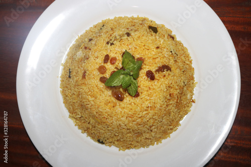 top view of biryani rice plate
